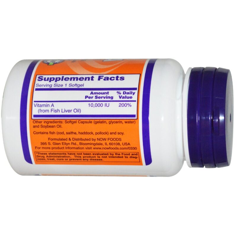 Vitamine A,  (retinyl palmitate), 10.000 IE, 100 softgels, Now Foods