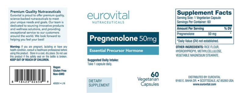 Pregnenolone, 50 mg, 60 veg.caps, Eurovital