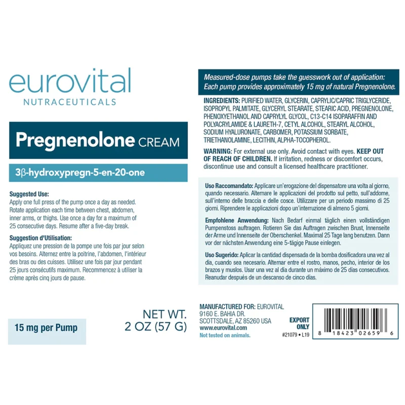 Pregnenolone, creme, 57 gram, Eurovital