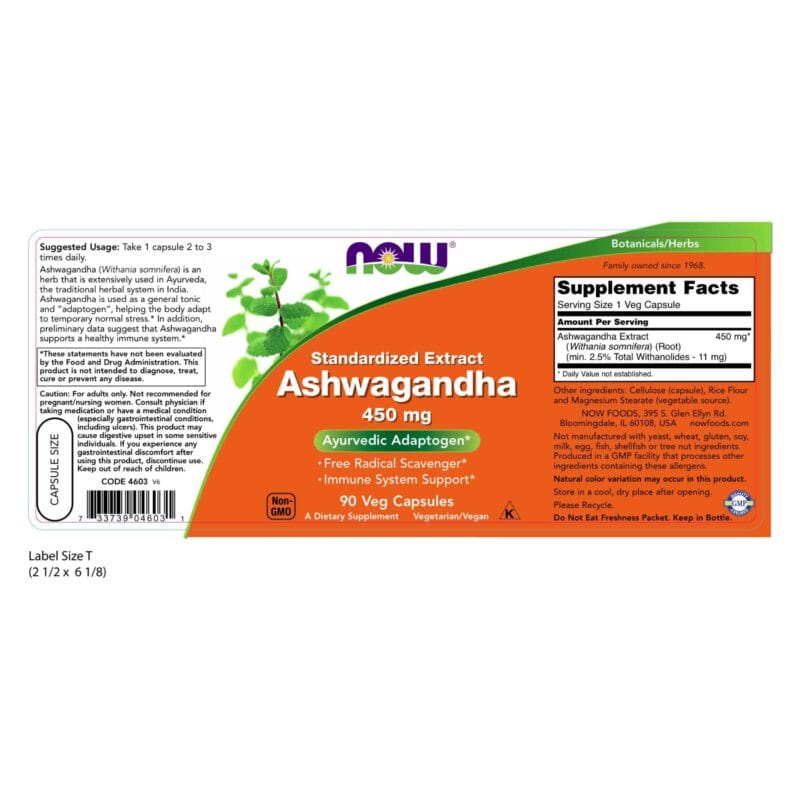 Ashwagandha, 450 mg, 90 veg.caps, Now Foods